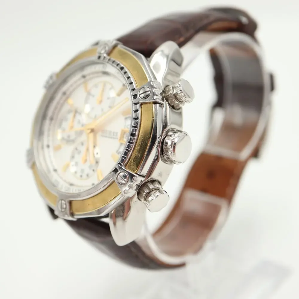 Guess Two Tone Split Second Chronograph 46mm Watch Brown Leather w New Battery - Picture 12 of 16